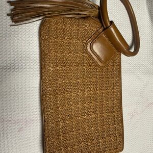 HOBO Tan Woven Clutch with Tassel